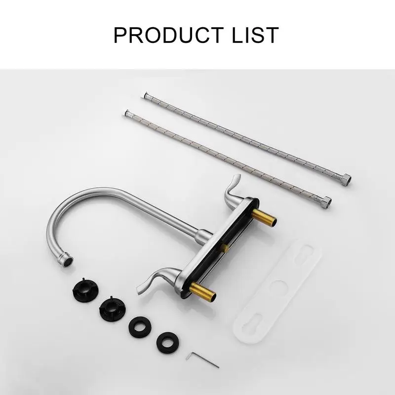 صنبور حوض المطبخ بمقبضين من النيكل المصقول لتركيب 3 فتحات، رافعة مزدوجة، تصميم حديث، سهل التركيب، متين و #5