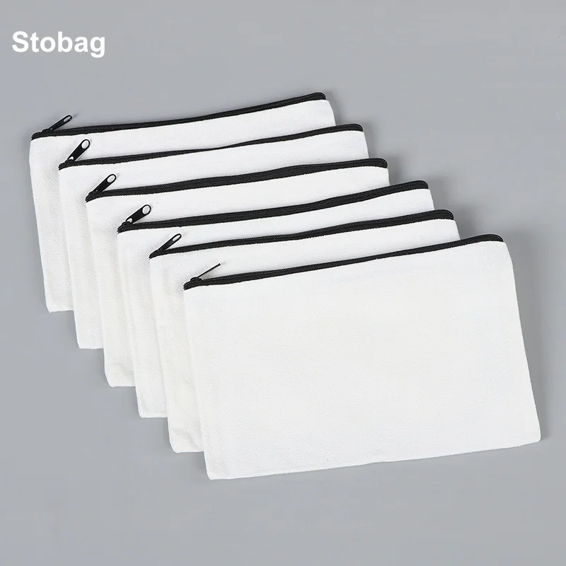 

StoBag 10pcs White/Black Canvas Bag with Zipper DIY Kids Pencil Case Cotton Stationery Cosmetic Package Storage Handbag Pouches