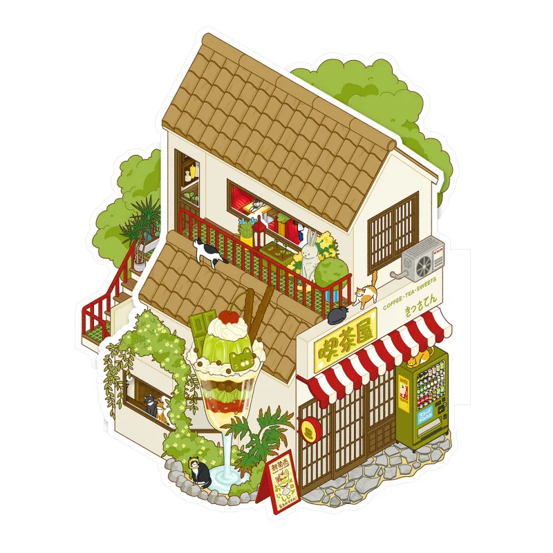 Card Lover 5-teilig [Landscape Sticker Flip Series] 3D-Miniaturszene Collage Zelt Puzzle Aufkleber PET-Material Scrapbook Kit