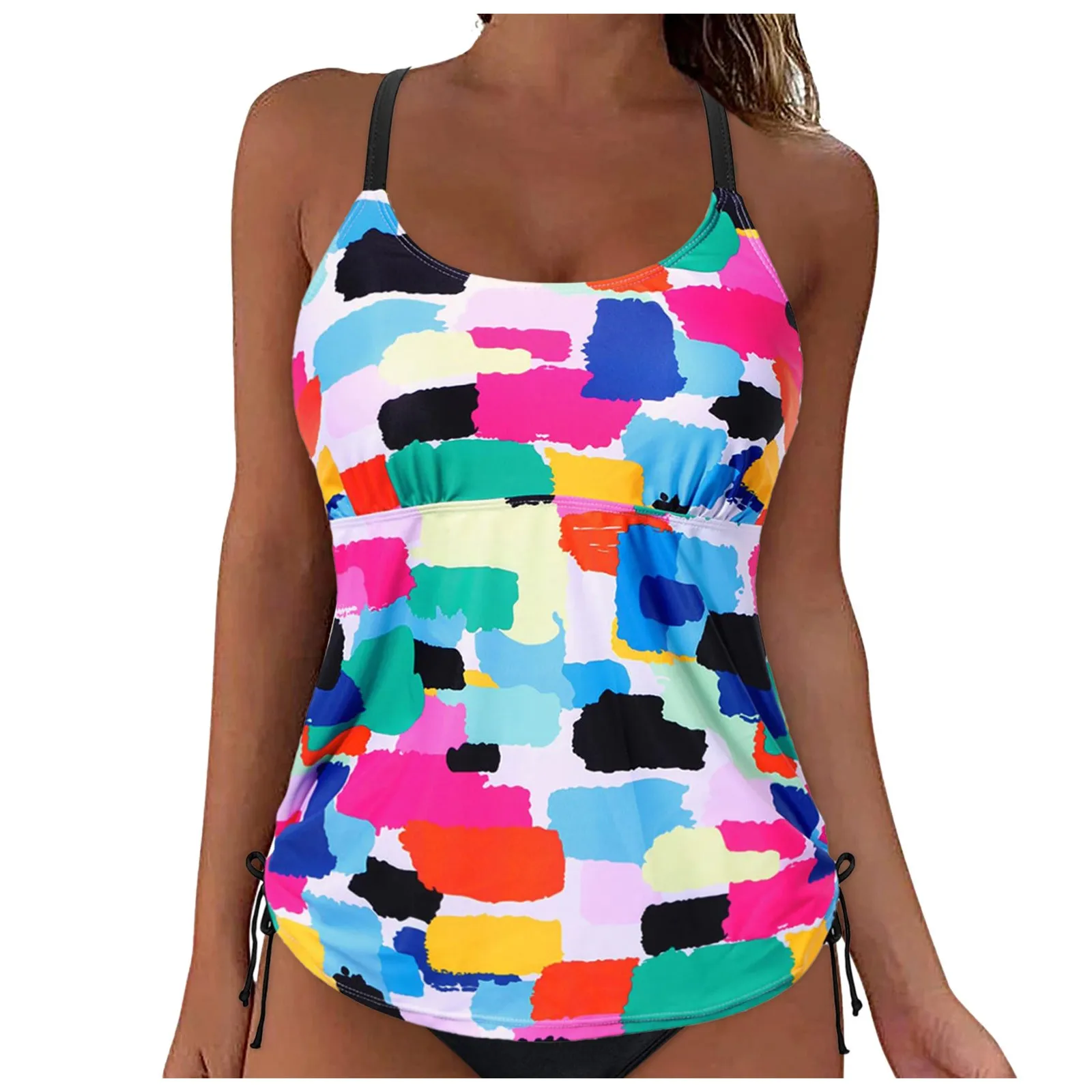 

Bathing Suit Women 2025 New Multi Color Swimwear Tops Sexy Backless Cross Bikini Top Full Coverage Swim Crop Tops Bikini Mujer