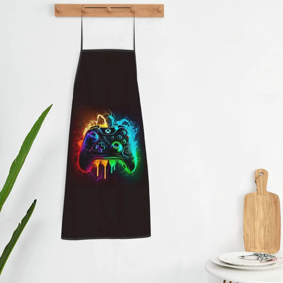 Game Console Printed Pattern Apron Chef Cooking Baking Tablier Bib Kitchen Cleaning Pinafore for Women Men Gardening