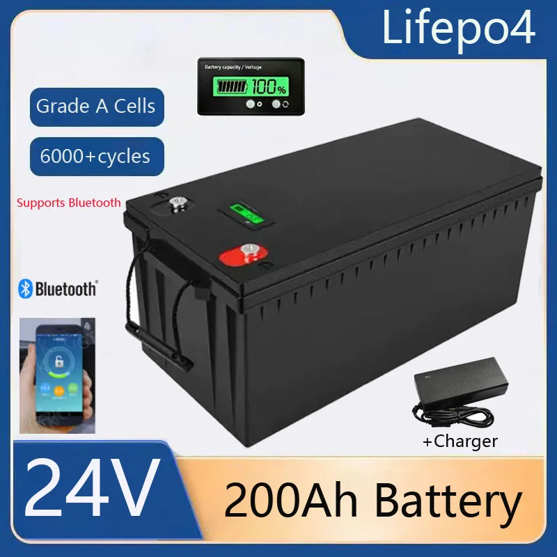 

Литиевая батарея lifepo4 24 В, 200 Ач, с приложением Bluetooth BMS для инвертора 2000 Вт, солнечная тележка для гольфа RV, двухколесный ele, маленький автомобиль