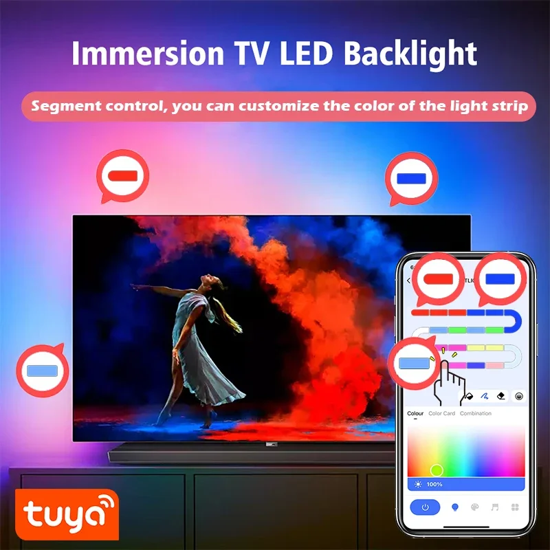 20M TUYA lampka LED 12 diod LED/M Smartlife Wifi RGBIC Dreamcolor LED Strip WS2812B lampa do adresowania działa z alexą