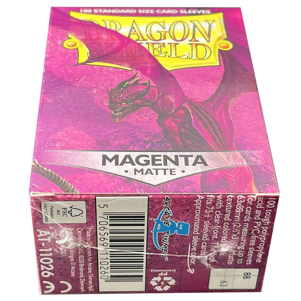 100 Fundas Protectoras para Cartas Magenta Dragon Shield, 66x91MM, Mate, para Juegos de Mesa TCG/PTCG, Tamaño Estándar, 100 Unidades por Caja