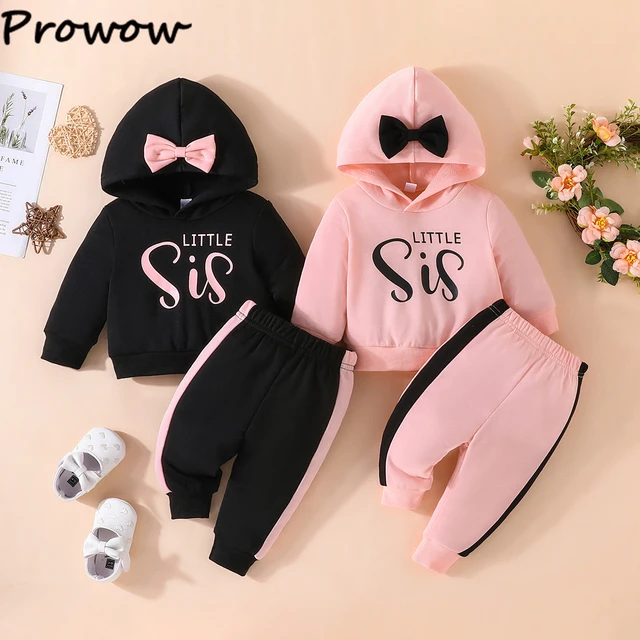 Little Sister Salon baby Girl Autumn Outfit Set Bow Hooded Top Pants 0 3y