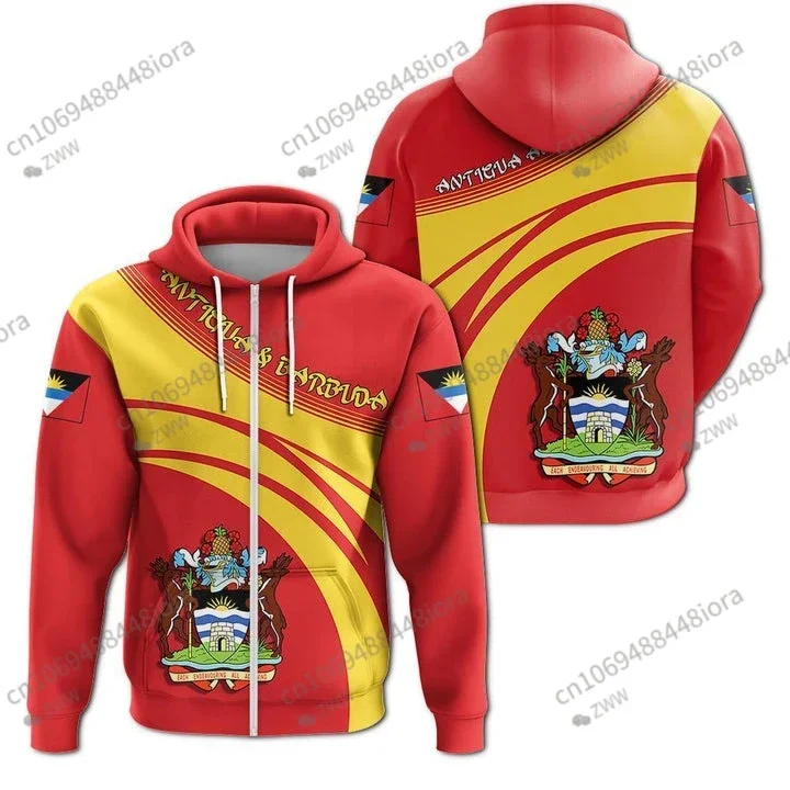 

2024 New Antigua and Barbuda Flag 3D Zip Hoodie Casual Men's Fashion Zip Hoodie Men's and Women's Pullover Top