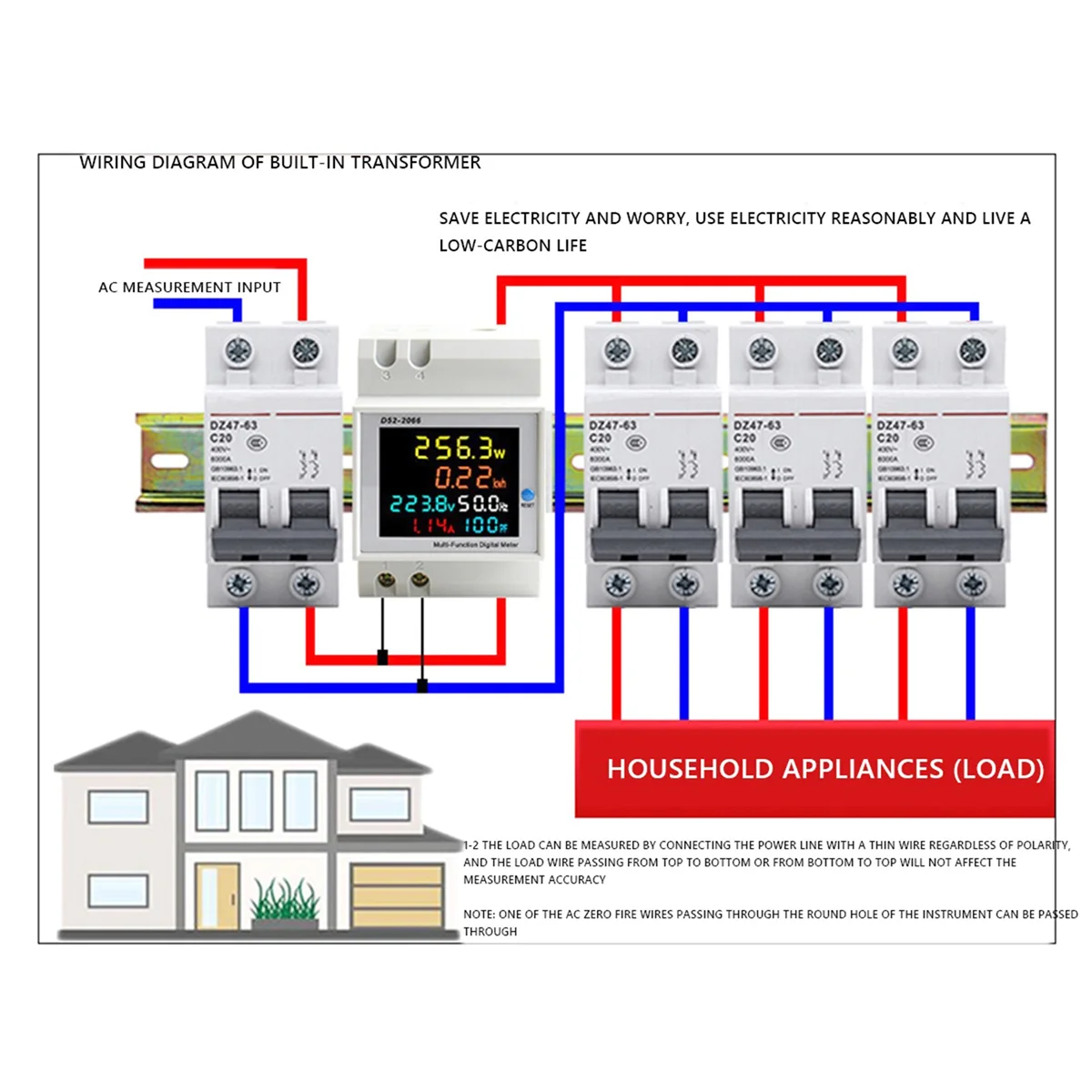 

AA08I Din Rail AC Monitor 6IN1 40-300V 100A Voltage Current Power Factor Active KWH Electric Energy Frequency Meter VOLT AMP