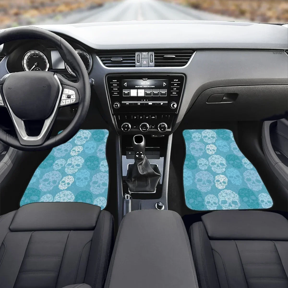 Universal Vulcanized Rubber Sky Blue Cartoon Cute Skull Print Anti-dirty Anti-slip Protective Interior Car Foot Mat Carpet Pad