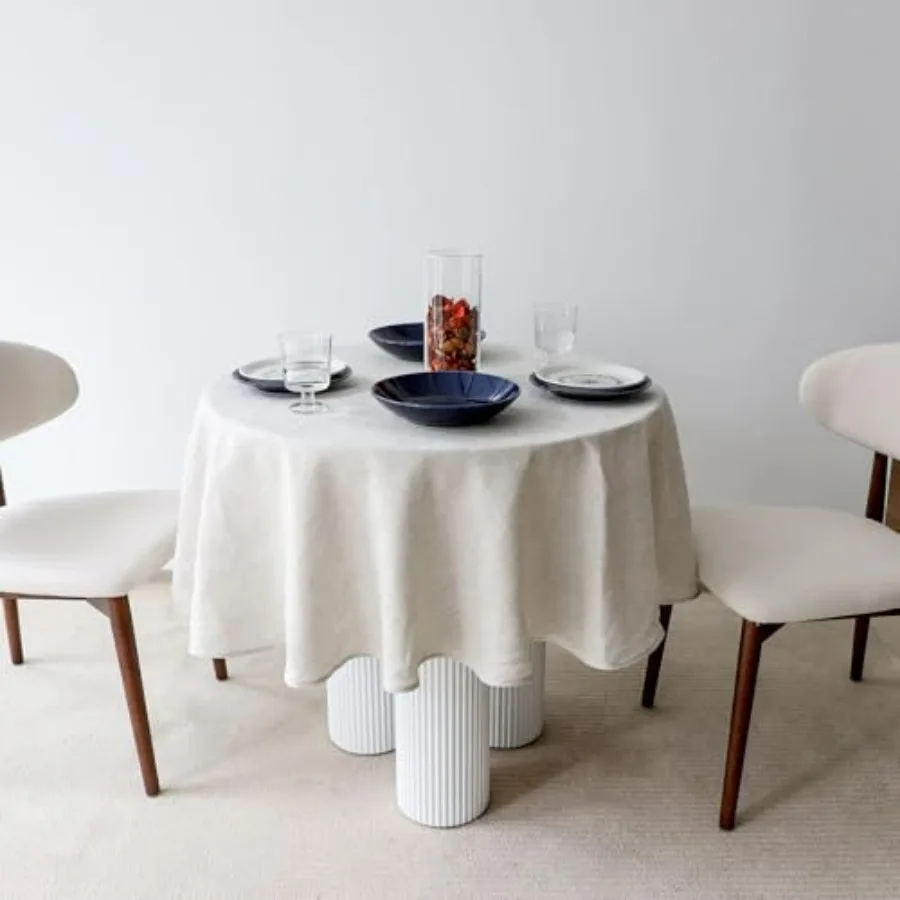 

Textured Round 100 Linen Tablecloth for Indoor and Outdoor Use Kitchen and Dining Tabletop Decoration in Natural Color 60 Diame