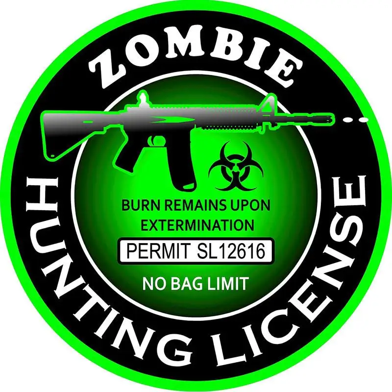 RuleMyLife 10.2CM*10.2CM ZOMBIE Series Reflective Car Sticker Zombie Hunting License The Tail Of The Car Decals C1-7100