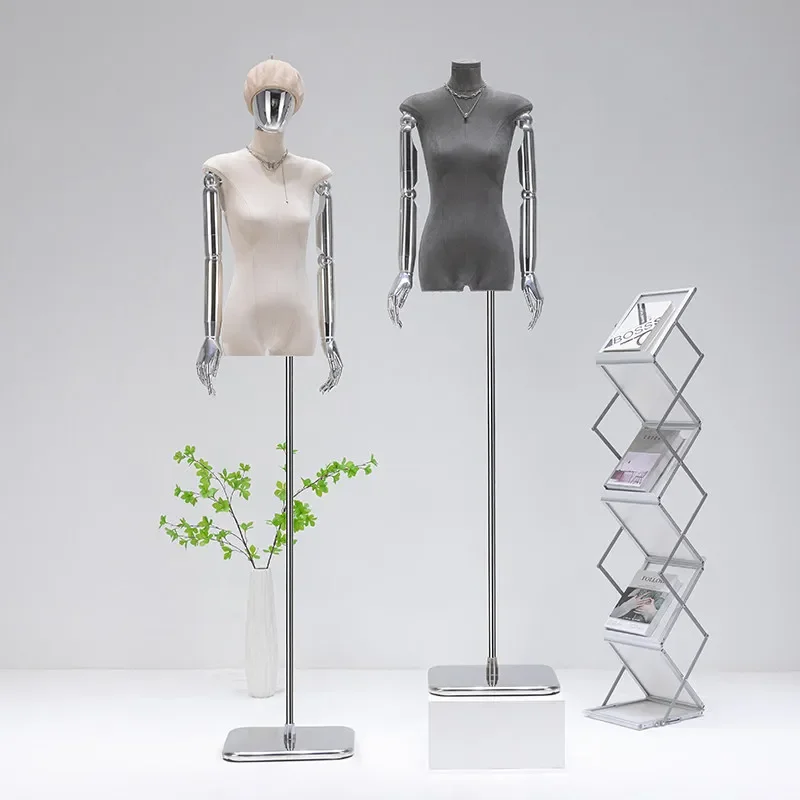 for Clothing Store New Suede Electroplating Flat Model Props Women Half Body Stand Women Clothing Dummy Display Stand Full