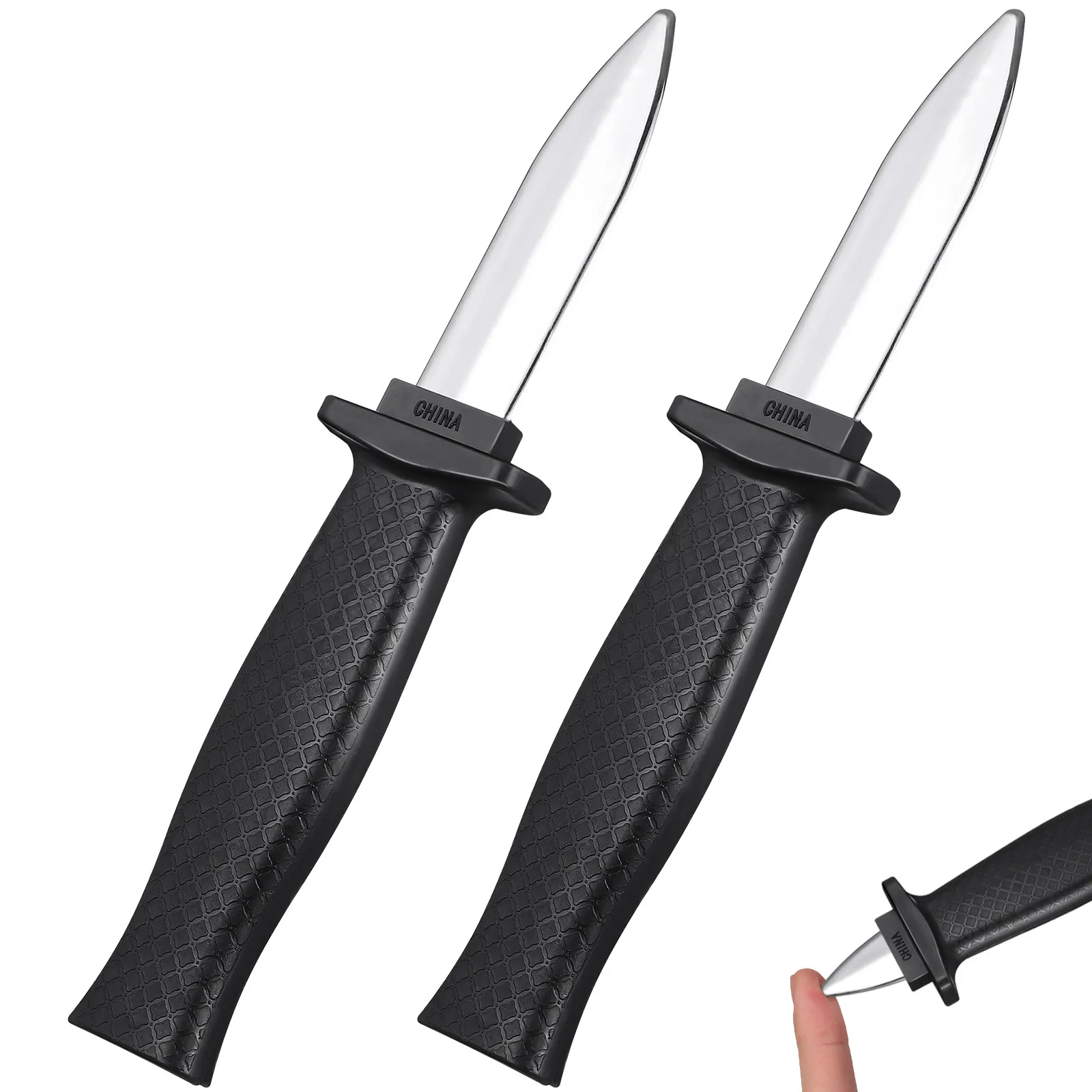 

2Pcs Retractable Joke Trick Halloween Props Black Fake Retractable Knife Disappearing Prank Halloween Prop Disappearing Knife