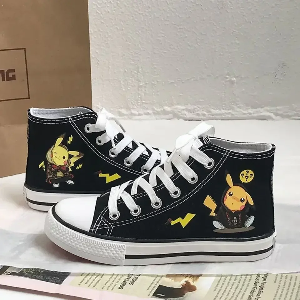 Cartoon Pokemon Pikachu Kinder Leinwand Schuhe Anime hohe obere Vulkan isation Schuh lässige Turnschuhe Aldult Plim solls Jungen Mädchen