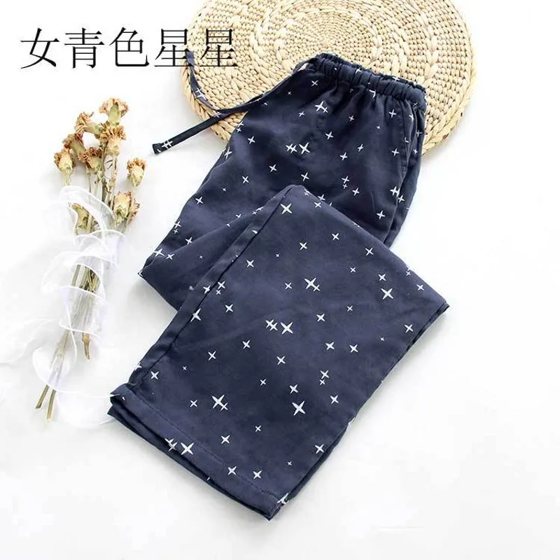 2024 Spring  Autumn Women 100%Cotton Sleep Bottoms Female Plus Size Night Trousers Sleepwear Pants Lovers Casual Star Home Pants