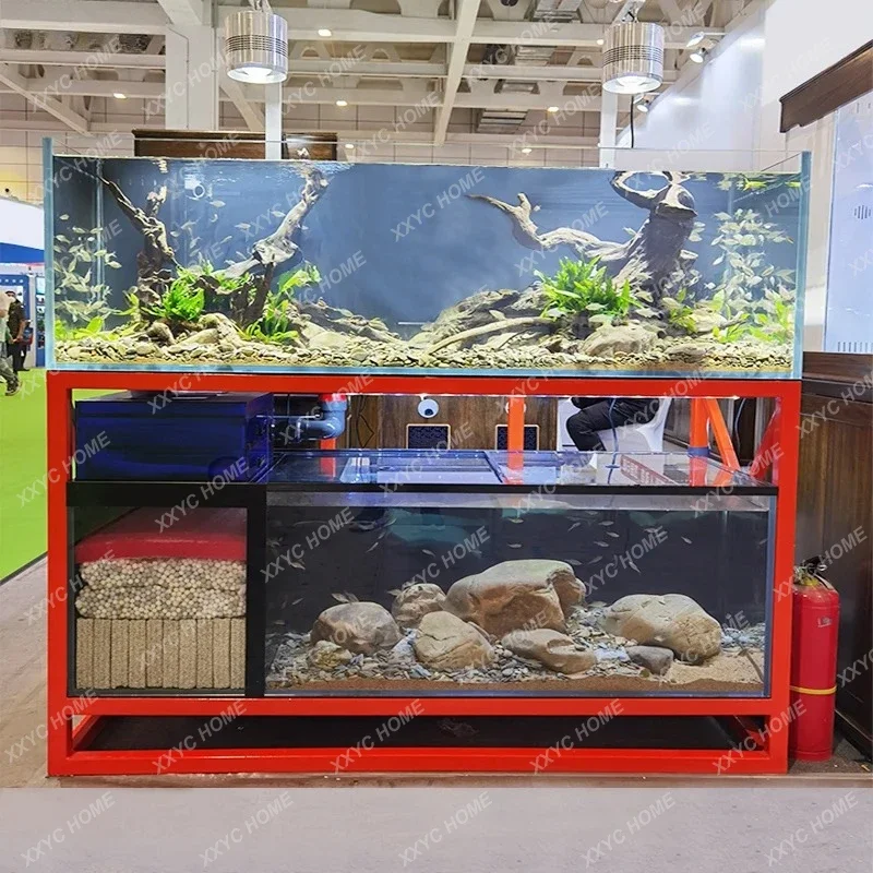 Y1 large stream tank, upper and lower layers of cylinder, office ultra-white glass double-layer group tank, arowana