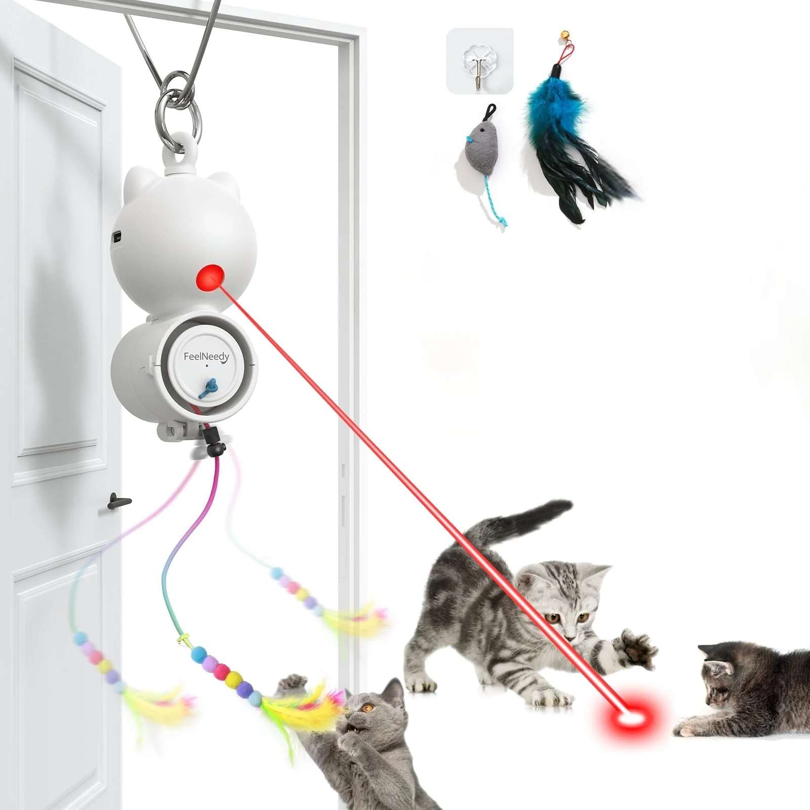 

Лазерные интерактивные игрушки для кошек, подвесные игрушки для кошек для домашних кошек, упражнения для котят для взрослых, белый