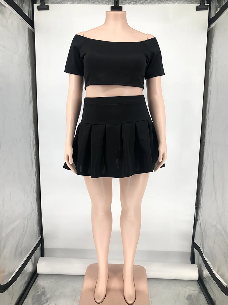 Plus Size Women Clothing Summer Sexy Outfits Off Shoulder Top and Mini Skirt Set Two Piece Set Wholesale Bulk Dropshipping