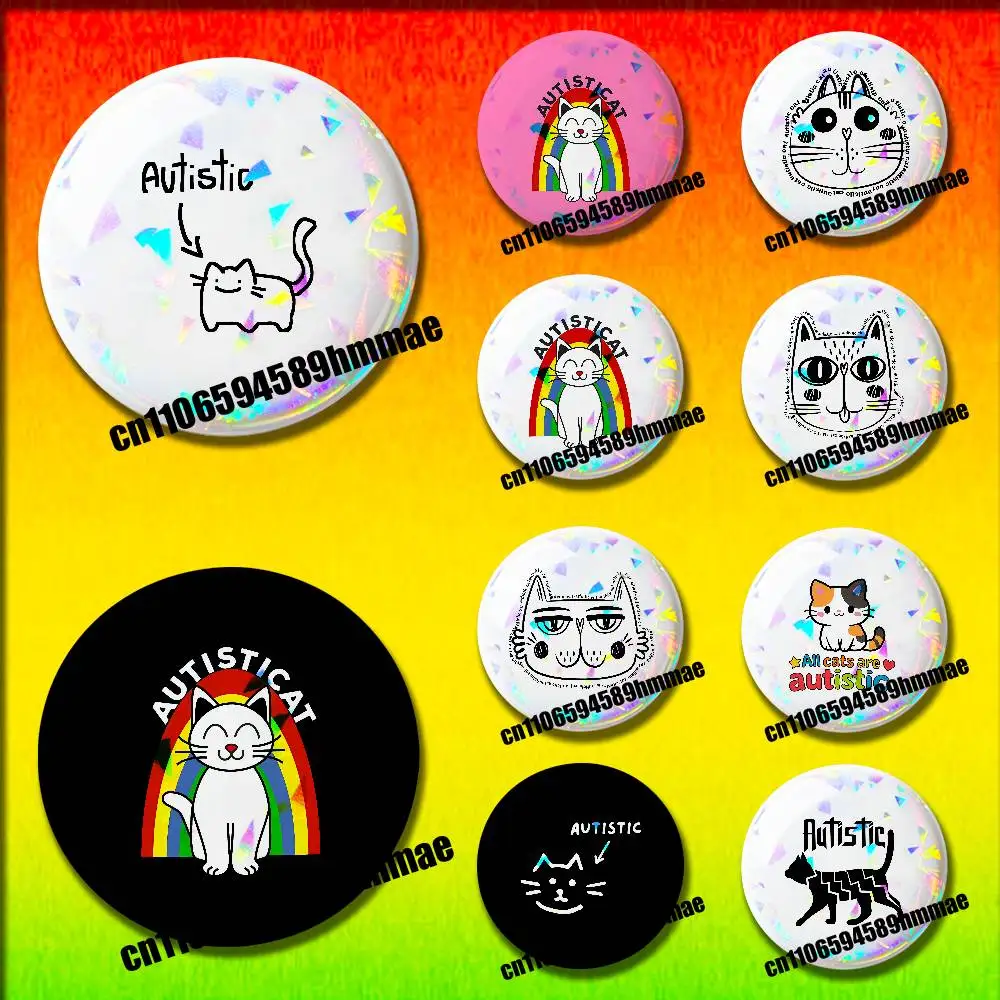 

For Autistic Cat Autism Puzzle Emblem Round Pins Insignia Badge Cover Ornament 75mm Cosplay Brooch Button