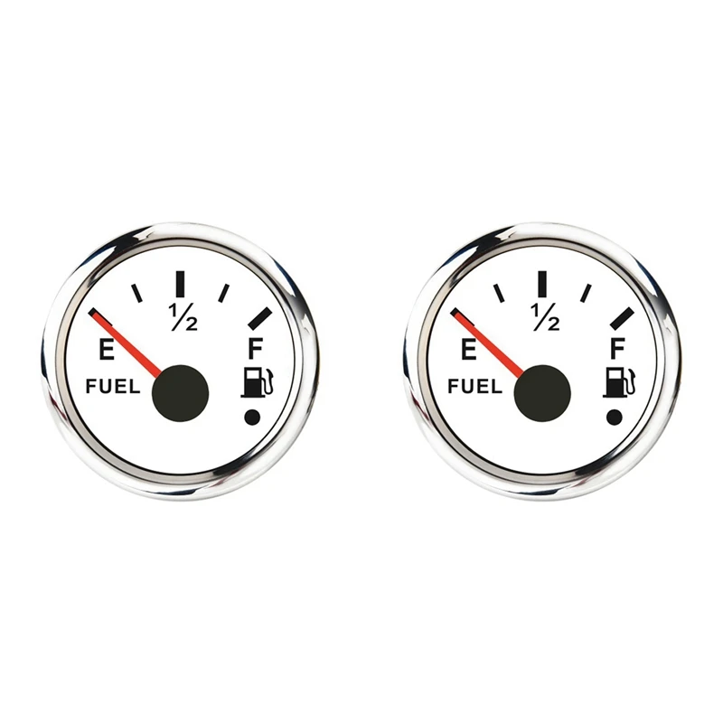 2X 52Mm Fuel Level Gauge 0-190Ohm Switchable 240-33Ohm Fuel Oil Level Meter Waterproof Boat Car Gauges With Alarm White