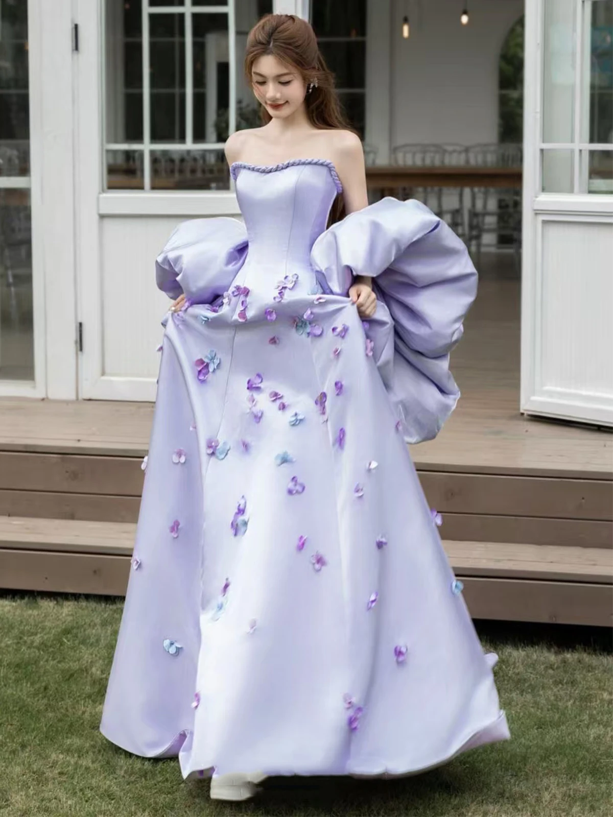 

Ele Satin Evening Gown Purple Bridal Dr aduation Adult Ceremony Princ Skirt Wedding Engagement Par Long Dr