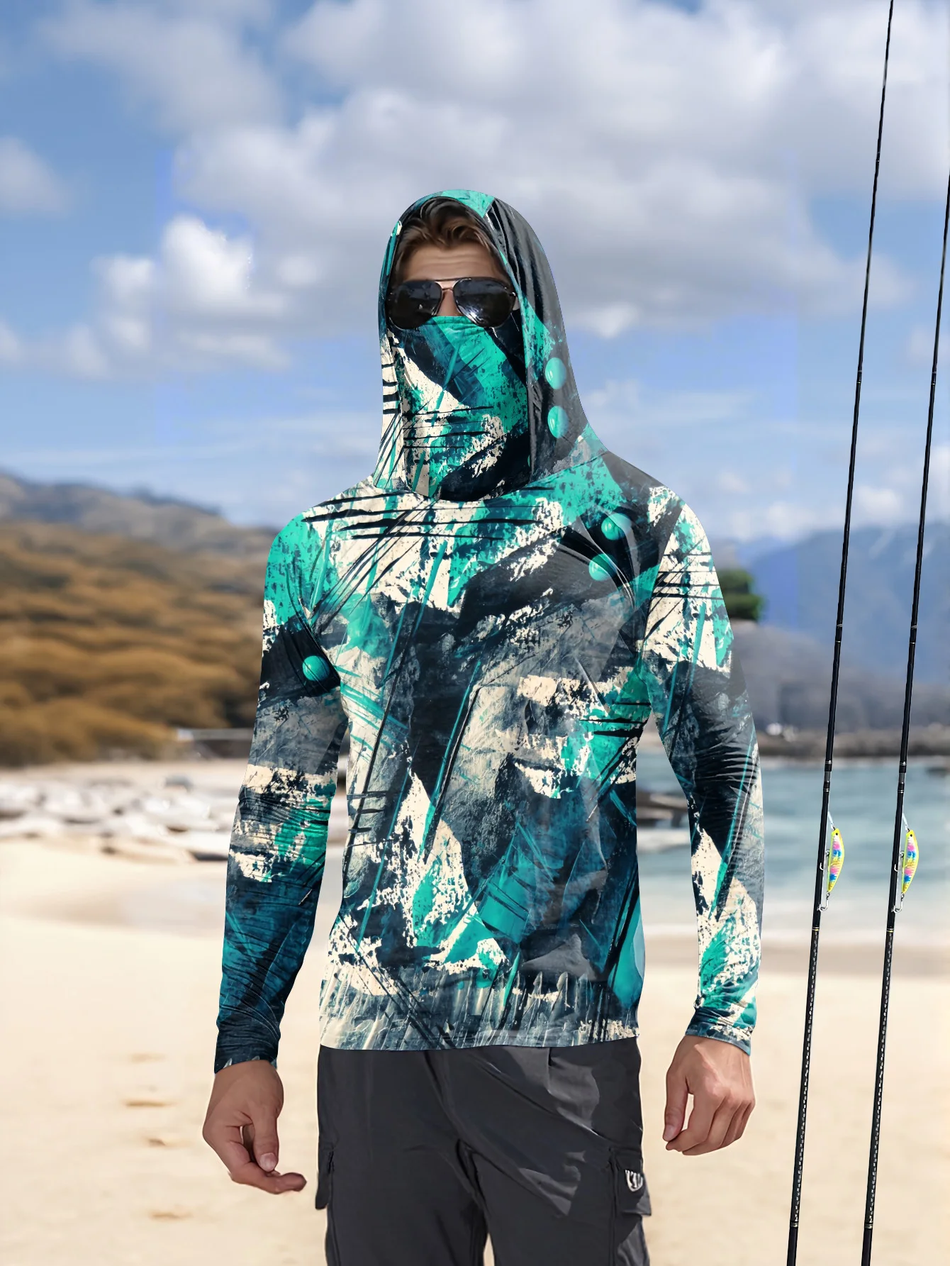 Fishing Shirts Men Sun Protection Hoodie Mask All-in-one Fishing Clothing Ropa Pesca Hunting Camping Angling T-shirt