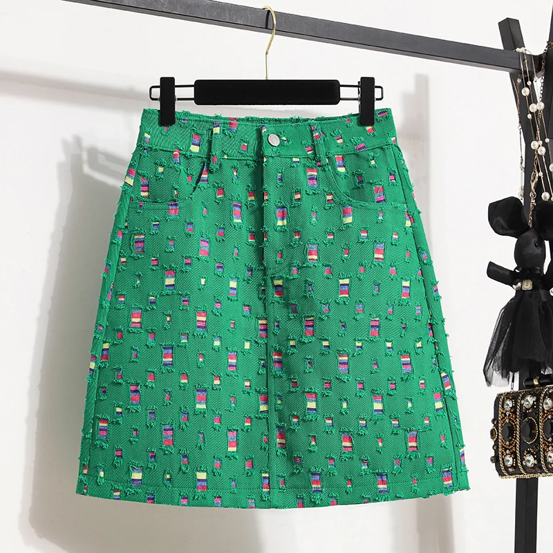   Patchwork A-lijn rok Trendy hoge taille denim rok voor dames zomer plus maat f body rok