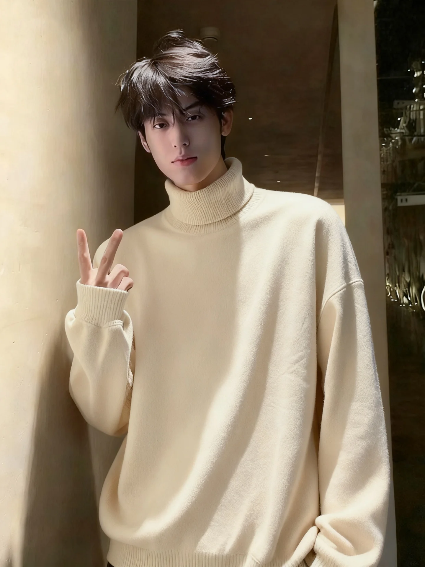 

Мужской свитер с высоким воротником на флисовой подкладке, плотный вязаный джемпер для осени и зимы, базовый слой, ветрозащитный, в американском стиле, утепленный трикотаж