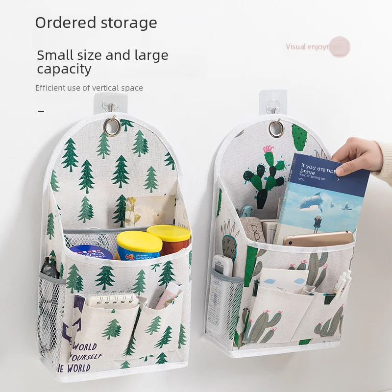 Creative Fabric Storage Hanging Bag For Students Dormitory Bedside Desk Organizer Wall Mounted Miscellaneous Storage Bag