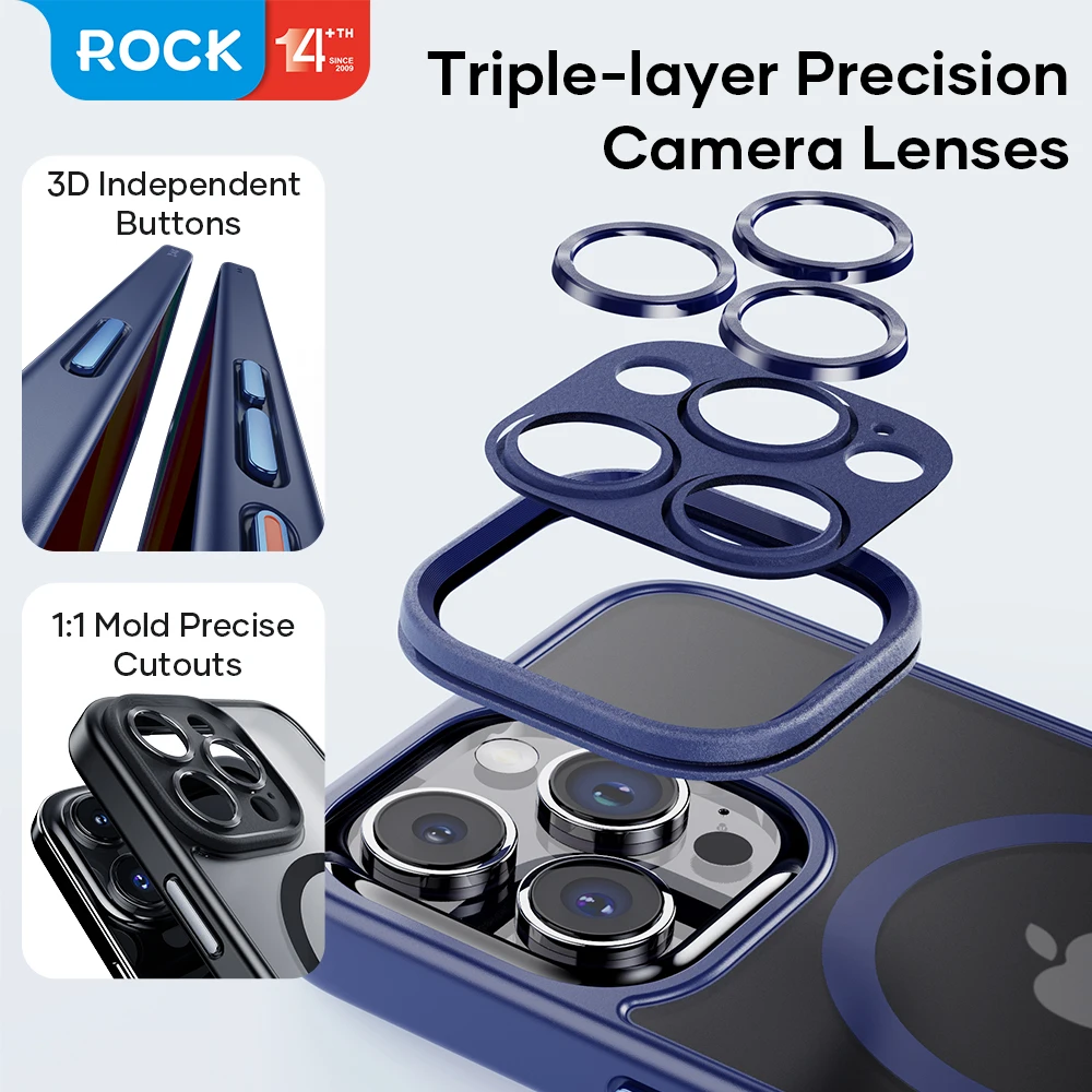 For iPhone 15 Pro Max Case Original ROCK Magnetic Shockproof Matte PC Case TPU Bumper Anti-knock Cover For iPhone 15 Pro
