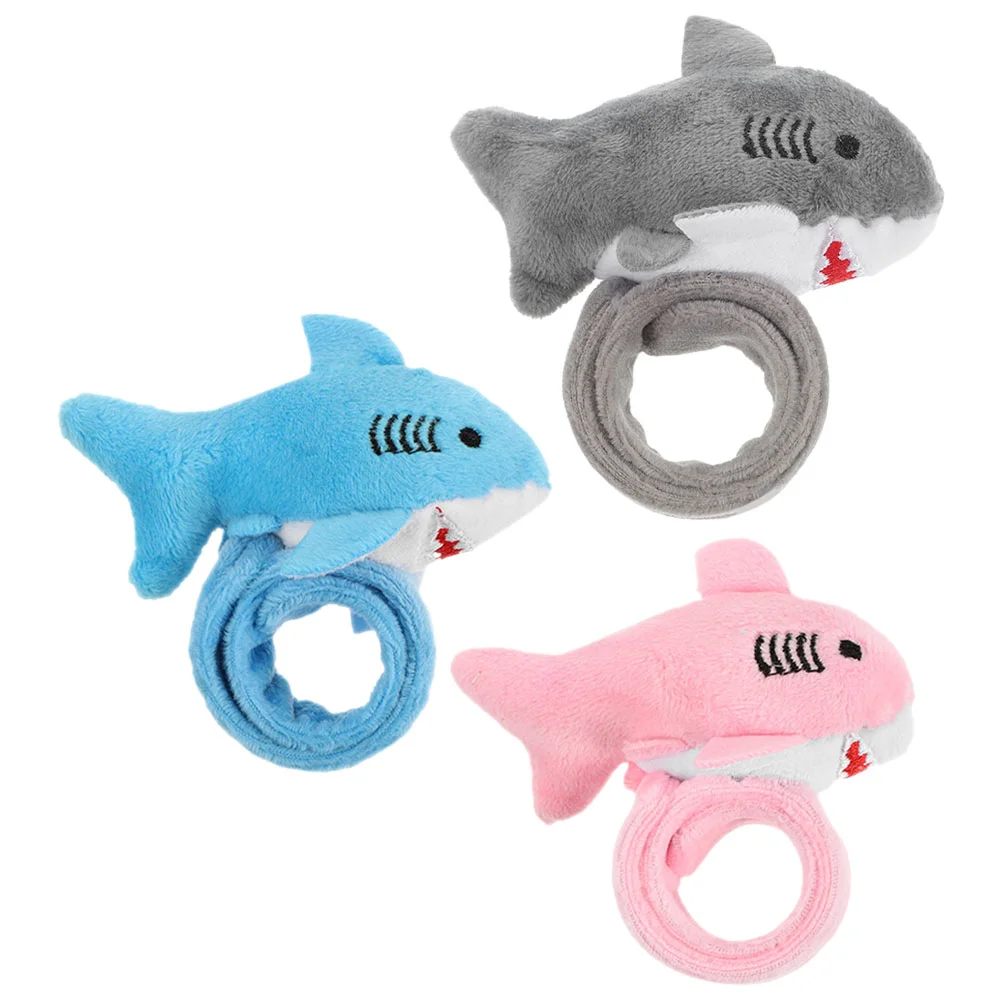 3 Pcs Plush Ring Kids Toy Shark Slap Bracelets Cute Stuffed Animals Bands Patting Baby Party Favors