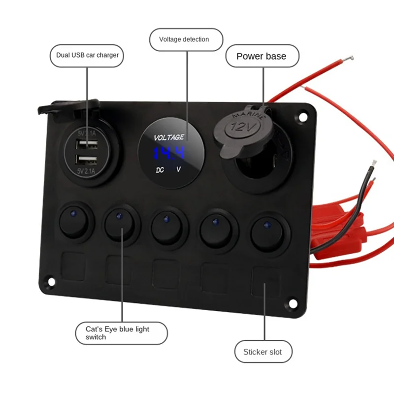 ABJI-Auto Boot 5-Gang-Schalttafel Wasserdicht Voltmeter Power Dual für Boot Yacht Caravan-LKW