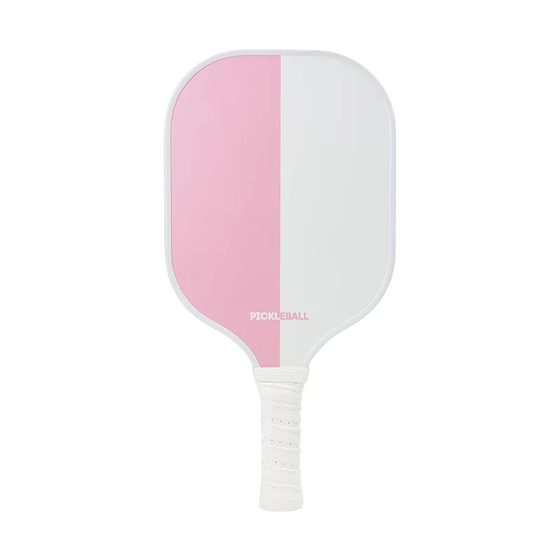 Pickleball Paddle Fiberglass Surface COMFORTABLE Ergonomic Grip Hight Resilirnt Surface Pink and white colour blocking