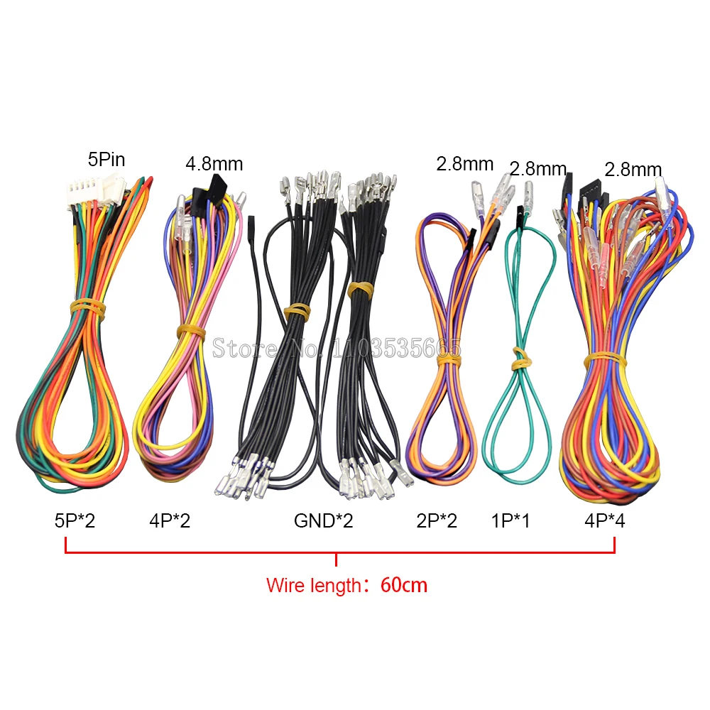 2 Players Xm10 Cable Length 60cm Joystick Pc USB Encoder Wiring 2.8mm Arcade Button Cable Sanwa Style joystick 5pin DuPont Cable