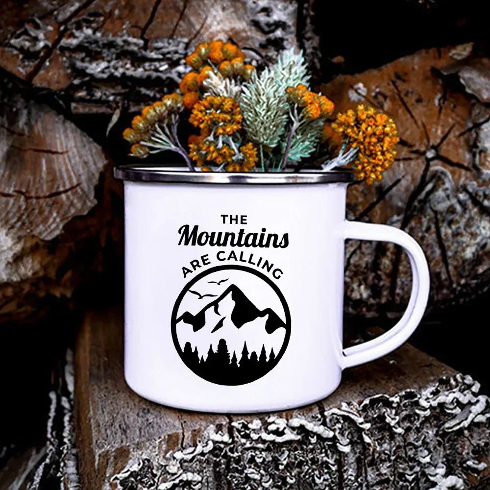 I Love You To The Mountains and Back Creative Enamel Coffee Mugs Outdoor Camping Bonfire Party Beer Drink Juice Cups Hiking Gift