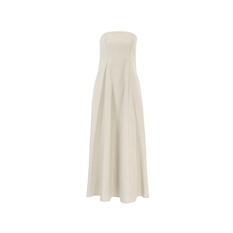 Lichte luxe champagne satijnen strapless jurk lente en zomer damesmode zachte losse geschikte kantoor woon-werkverkeer casual jurk