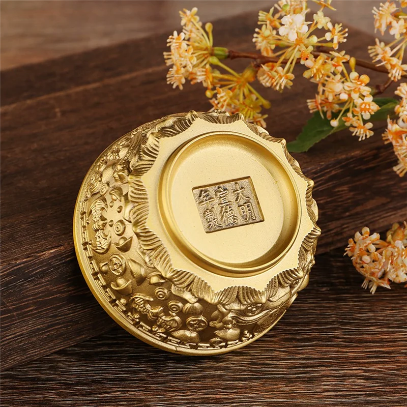 

A70P Coin Storage Brass Ornament Copper Metal Container Ingot Bowl Money Jar Wealth Accumulation Treasure