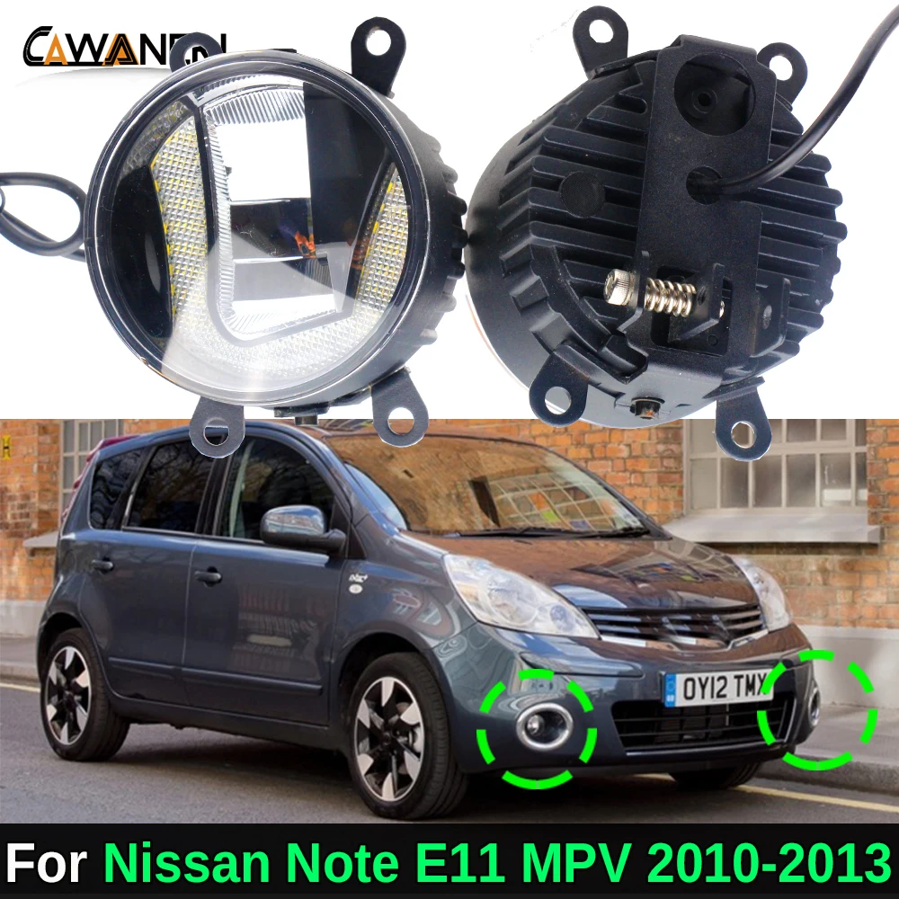 2 Pieces 2IN1 Car Front Bumper LED Fog Light Accessories Daylight DRL For Nissan Note E11 MPV 2010 2011 2012 2013