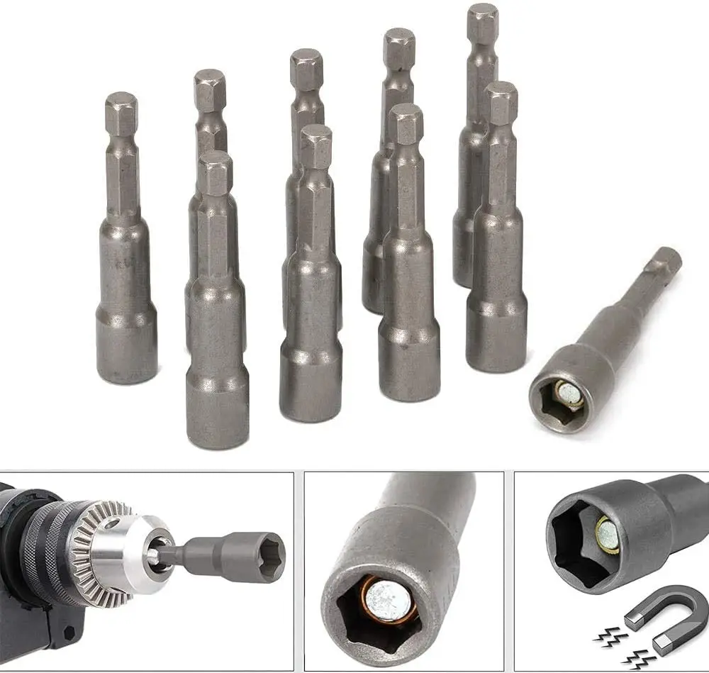 6-19MM1/4” Impact Socket Magnetic Nut Screwdrive Power Drill Bit Set Adapter Bolt Drivers Repairing Tool