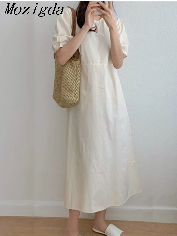 

Summer Puff Sleeve Round Neck Loose Dress Women Elegant Vintage Ladies Dresses Korean Casual Slim Woman Dress Vestidos