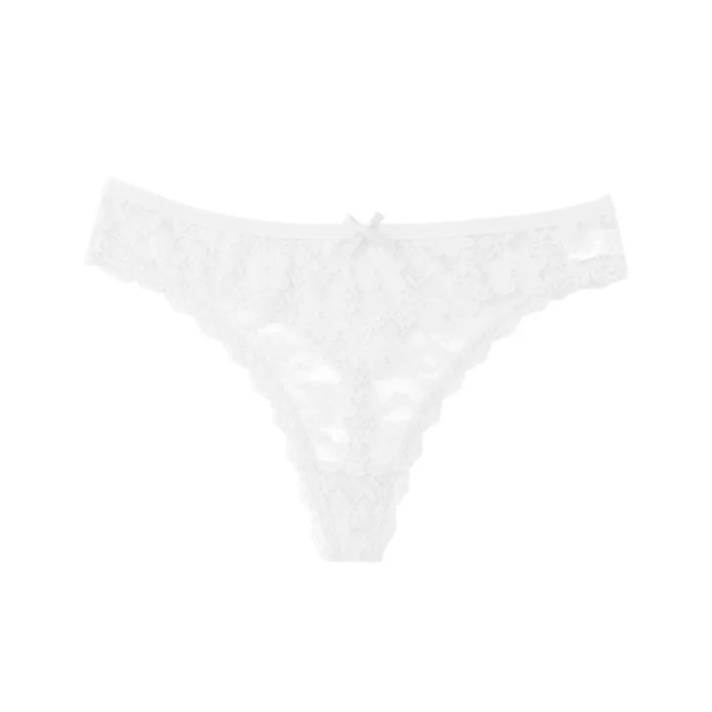 Solid Color Low Waist Women Lace Thong Transparent Underwear Mesh Briefs Hollow Out Lingerie Lace Panties Women