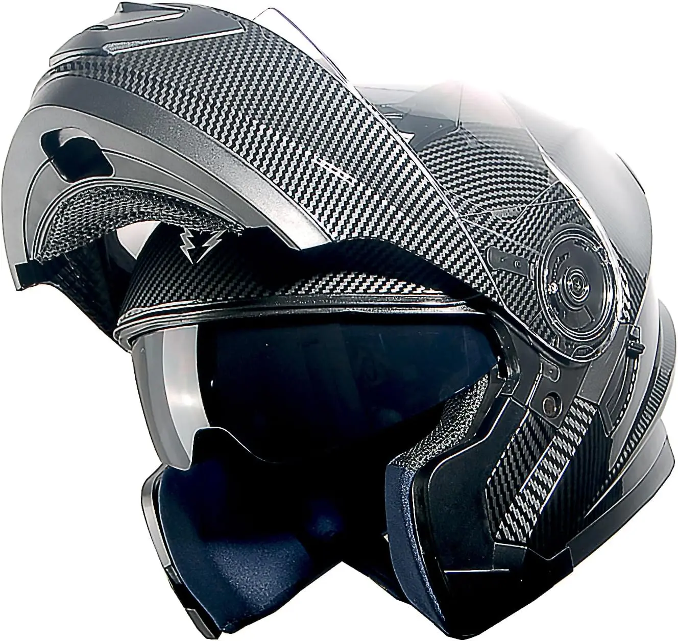 

New Motorcycle Bike Modular Full Face Helmet Dual Visor Sun Shield: Carbon Fiber Black