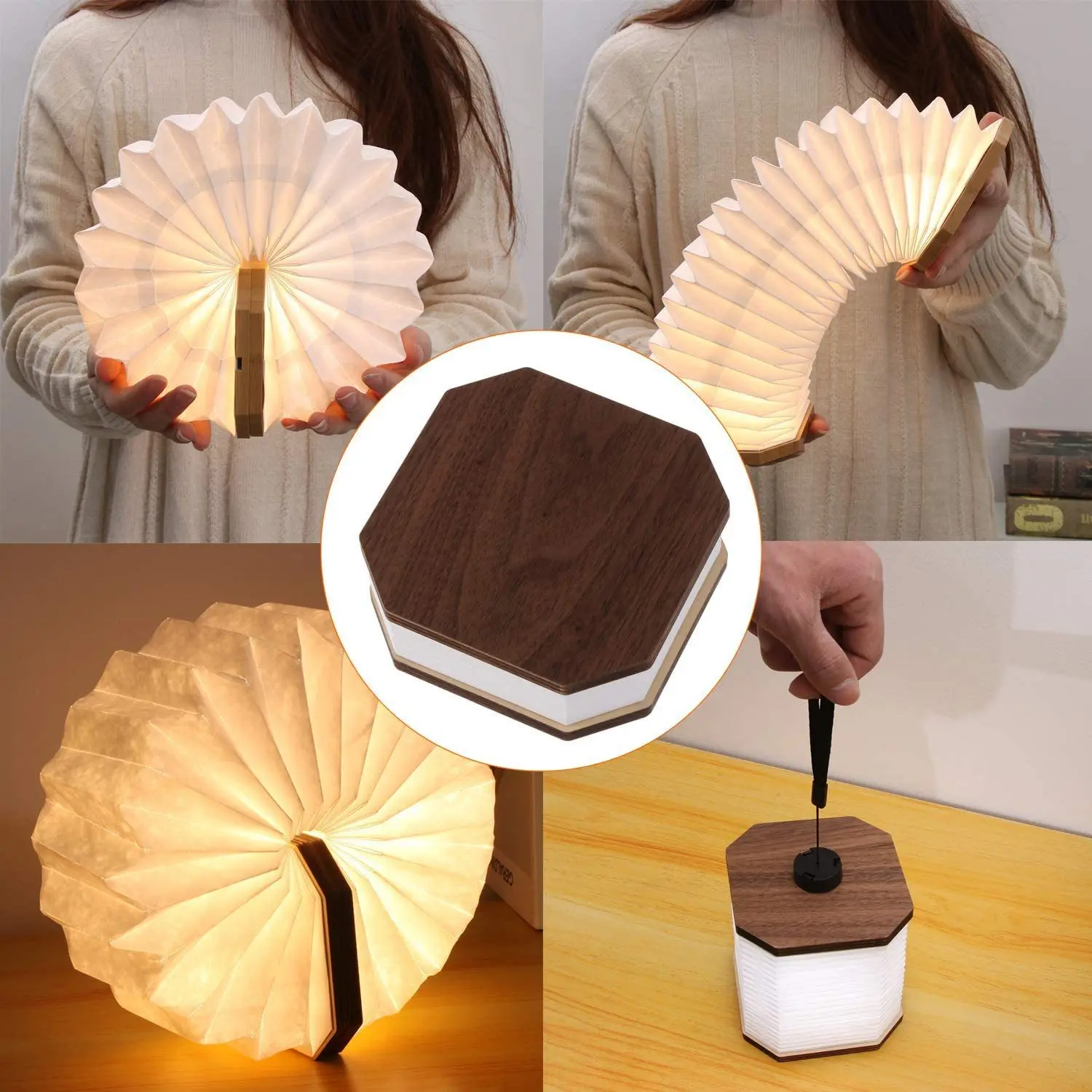 Novelty Lighting Book Light LED Wooden Folding Night Light Rechargeable 3D Creative Paper Lantern For Home Decoration Table Lamp