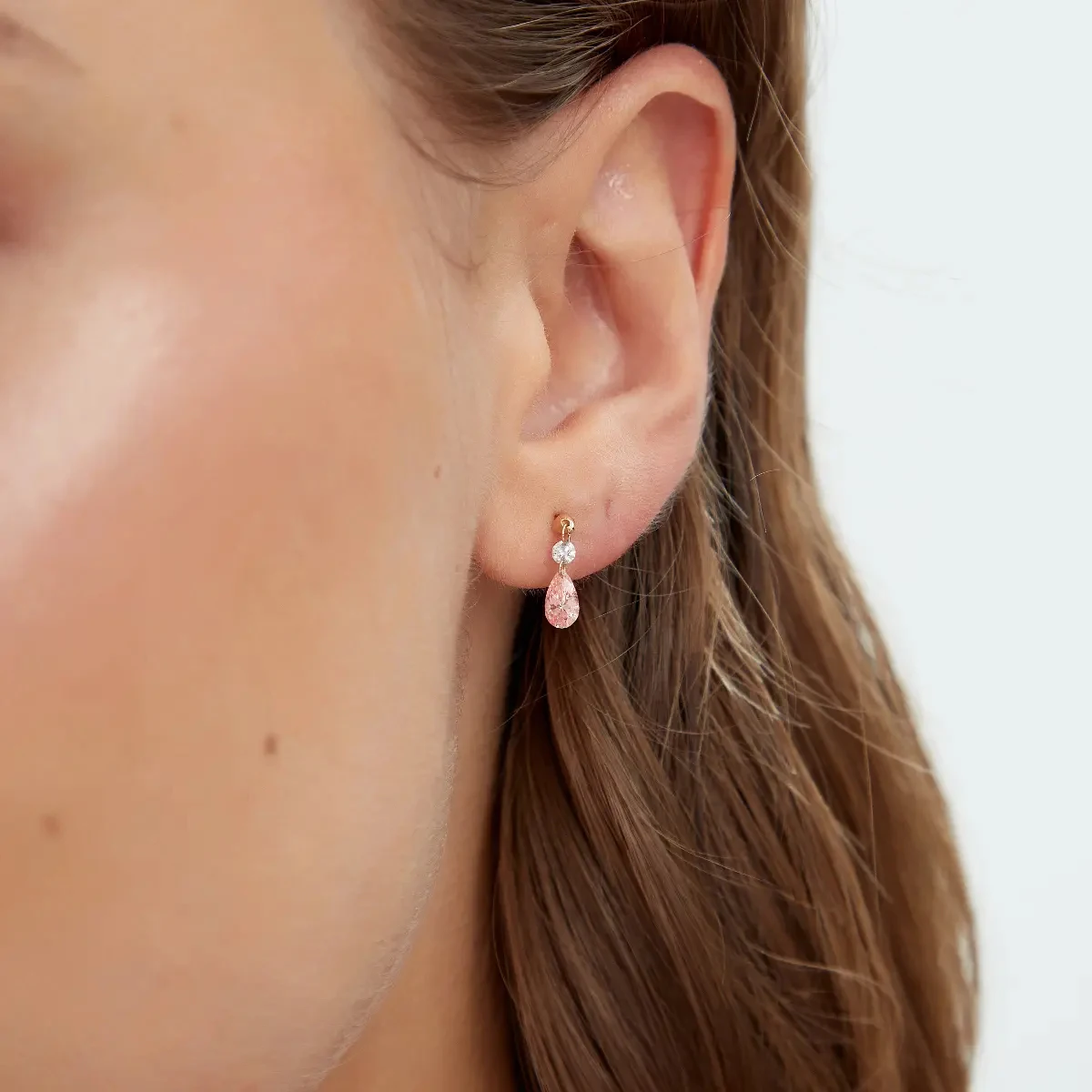 Round and Pink Pear Cut Lab Created Diamond Single Earring 9K/14K/18K Solid Gold Lab Diamond Floating Earring Fashion Jewelry