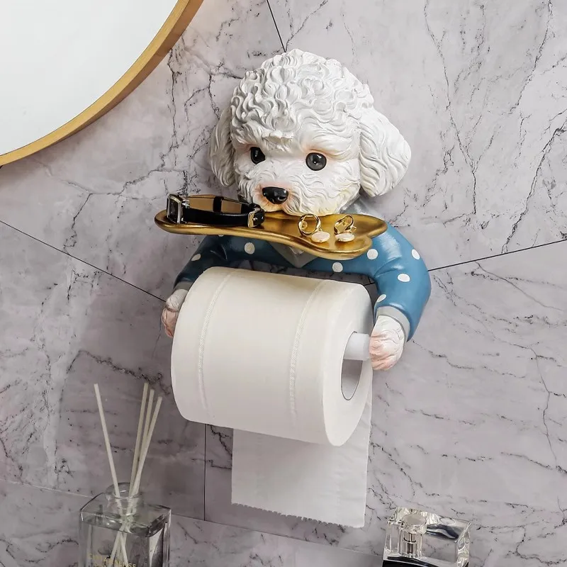 

Free Punch Wall-mounted Towel Rack Towel Rack Roll Holder Cute Dog Toilet Tray Kitchen Bathroom Toilet Tissue Box