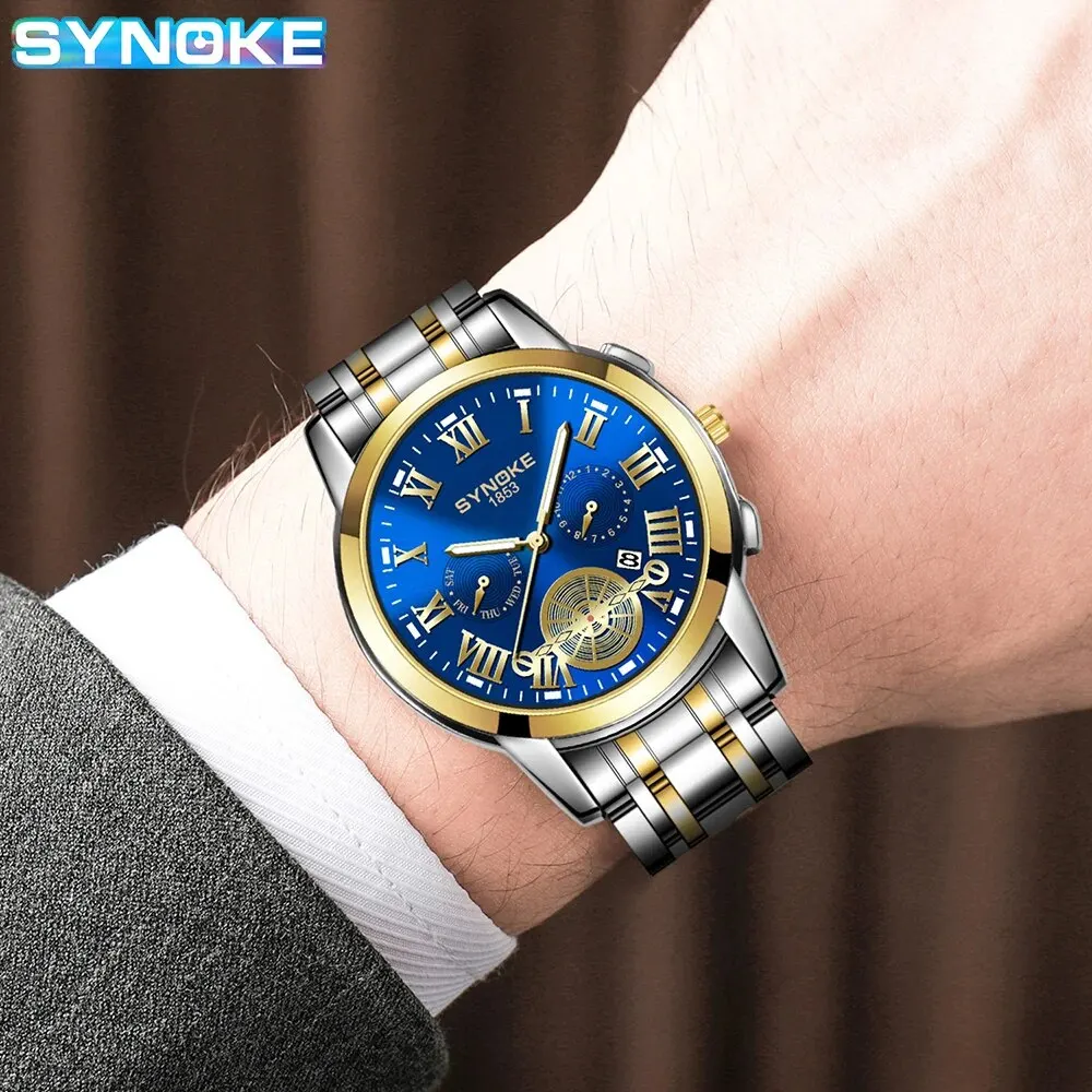 Quartz Watch Men Non Automatic Movement Luminous Sports Waterproof Quartz Watch round Pointer Glass Calendar Business