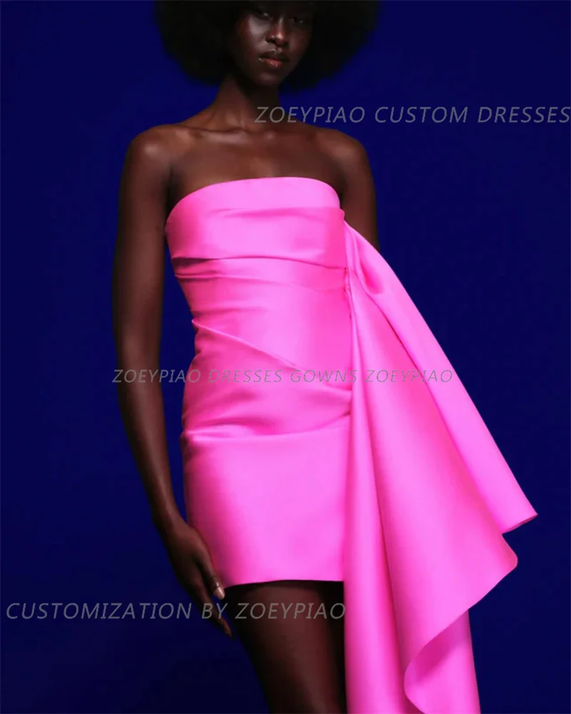 Pink Mini Prom Dresses Gowns Strapless Short Sleeveless Evening Dress Wedding Guest Dress Cocktail Custom Robes De Soirée