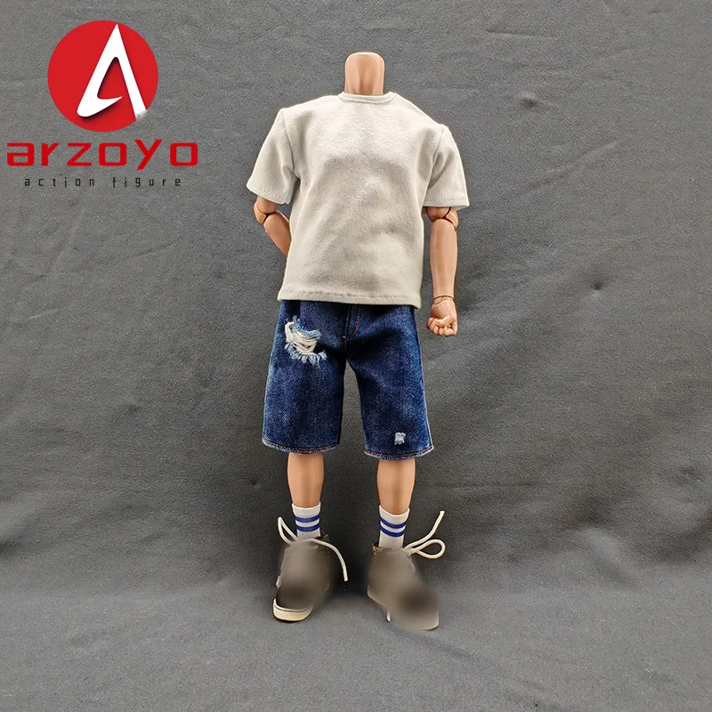 Pantalones vaqueros cortos lavados de ocio a escala 1/6, pantalones vaqueros rasgados cortos, modelo de ropa apto para figura de acción de soldado masculino de 12 pulgadas