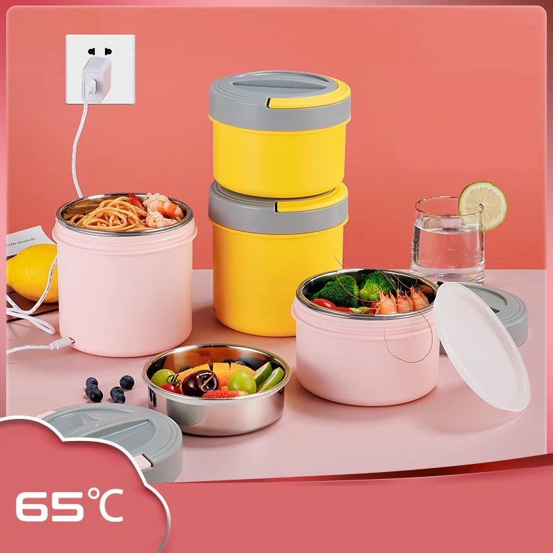 Stainless Steel Electric Lunch Box USB Plug Heating Bento Box Thermal Portable Picnic Car Office Heated Food Warmer Container