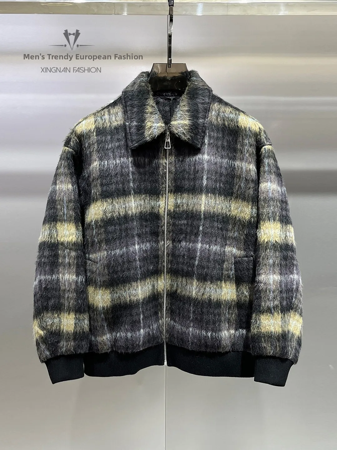 

Модная мужская шерстяная куртка в клетку, высококачественная теплая верхняя одежда, приталенный крой, зимняя, стильная, молодежная, из полиэстера и нейлона.