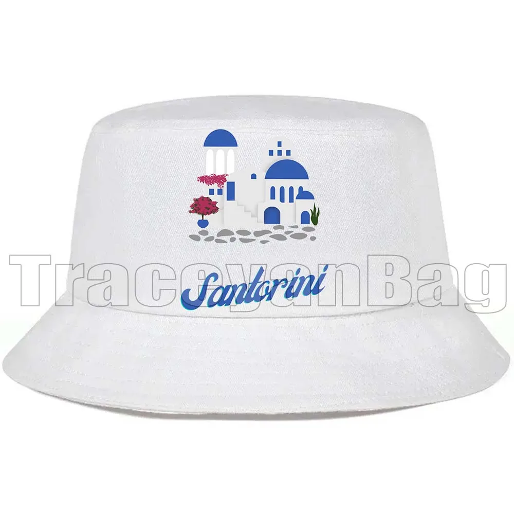 

Santorini Greece Flag Map Island Landscape Greek Evil Eye Travel Art White Bucket Hats Fishermen Caps Outdoor Casual Sun Hat